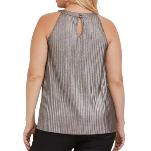 Torrid Gold Metallic Pleated Knit High Neck Sleeveless Tank Women’s Plus 2X - Picture 2 of 8